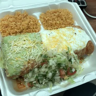 Chimichanga, no beans double rice