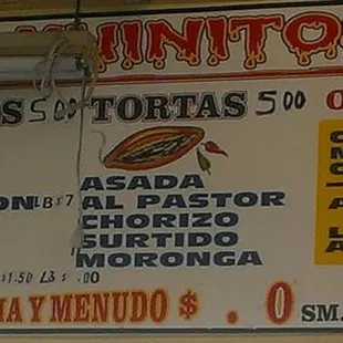 Menu board with prices as of 02/03/2015.