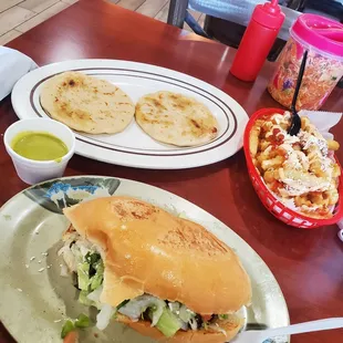 Fajita torta, carna pappusa, and the kid&apos;s fries. Needed more carbs.lol