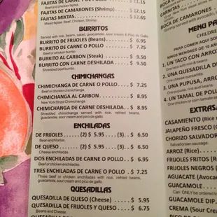 a menu for a mexican restaurant