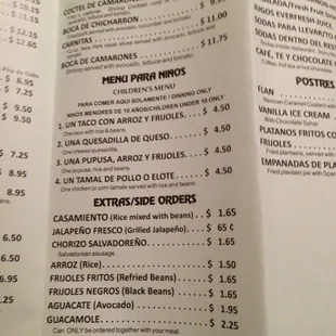 a menu for a mexican restaurant