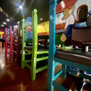 colorful chairs in a restaurant