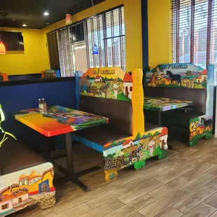 The very colorful interior of Los Laureles Mexican Restaurant.