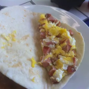Wiener and egg taco.