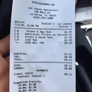 a receipt for a car