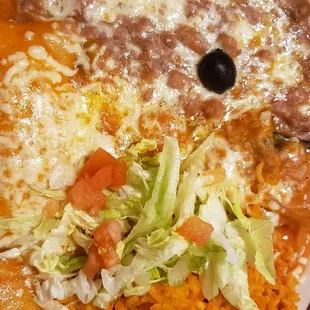 Chile Relleno and chicken enchilada.