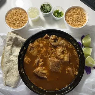 Menudo with two sides of rice - Delicious