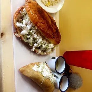 rice, pambazo picadillo, papa empanada