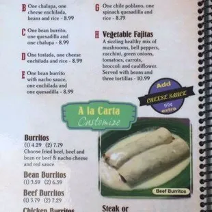 menu, burritos and wraps