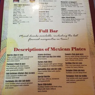 a menu for a mexican restaurant