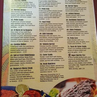 a menu for a mexican restaurant