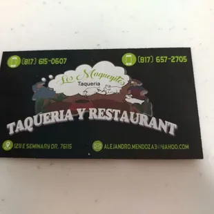 a business card for a restaurant