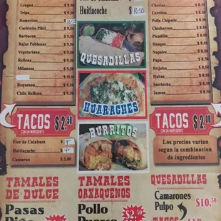 a menu for a mexican restaurant