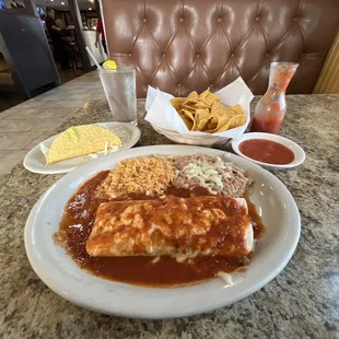 Chicken Taco. Beef Burrito. Rice and Beans.