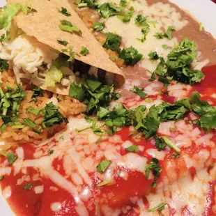 Combination Dinner #6...Enchiladas, Taco, Rice &amp; Beans.