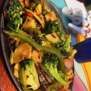 Veggie fajitas (vegan). Had lots of flavor... maybe a bit salty but not too salty.