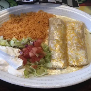 Lunch portion of the chicken and cheese enchiladas.