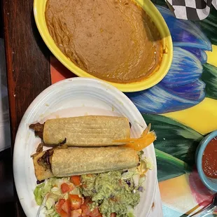 Vegetarian option #4, potato flatas, sun the sour cream for refried beans, a vegan option