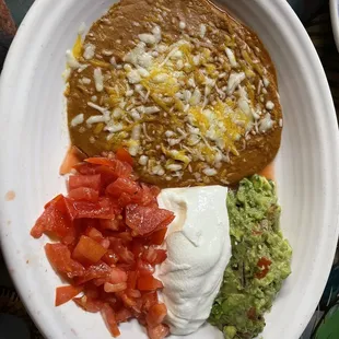 Double Beans, tomatoes, guacamole &amp; sour cream for Fajita's