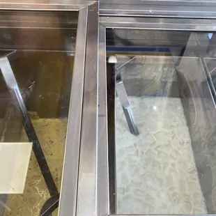 the inside of a glass case