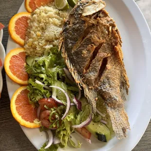 Fish was bland but I loved the crisps and rice was disgusting idk if it was rotten or the taste was bad even the smell