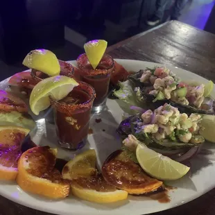 Oyster flight! 3 oyster shots &amp; 3 prepared oysters
