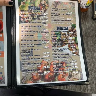 sushi and sashimi, menu