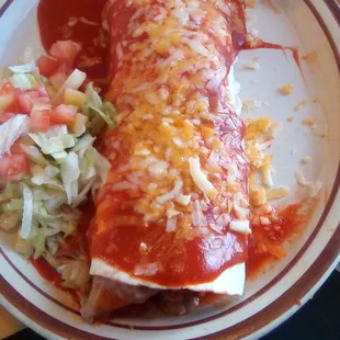 Red Chile con carne smothered burrito at Los Mariachis on Bataan. Very good.