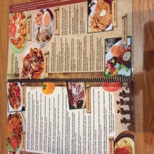 a menu and a bottle of ketchup