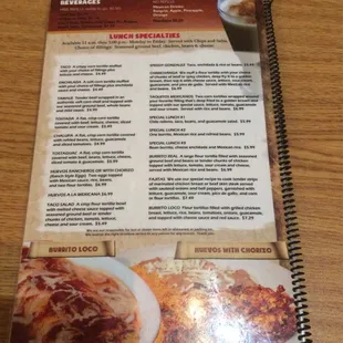 the menu for the restaurant