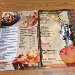 the menu and ingredients