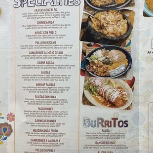 inside of menu - house specials