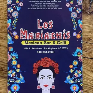 front of the menu