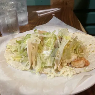 Three shrimp tacos