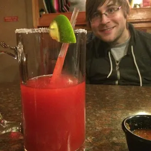 Huge delicious strawberry-raspberry drinks!