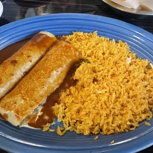 Two enchiladas and rice  (Enchiladas)