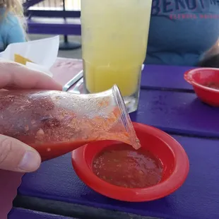 Always a fan of lil self serve salsa pitchers. Salsa does not suck either.
