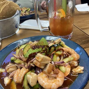Ceviche with shrimp, octopus and imitation abalone. So good!!!