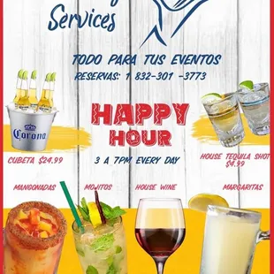 the menu for the happy hour