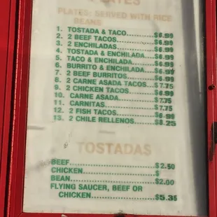 a menu for the restaurant