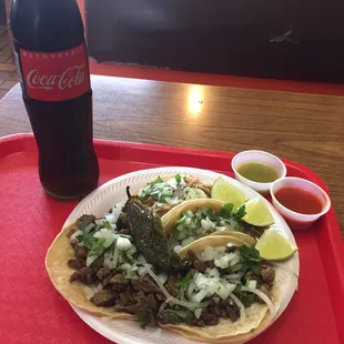Carne Asada and Carnitas tacos.