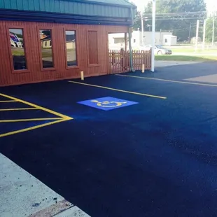 Front door with new handicapped spaces.