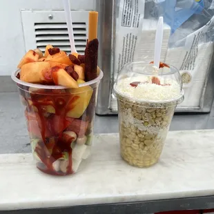 The snacks!! Crazy Fruit (I added chamoy) and the corn in a cup