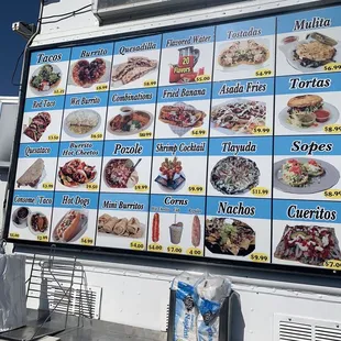 a menu on a food truck