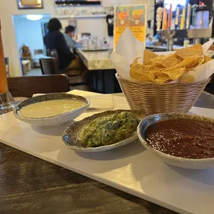 Chips with Queso, Guac and Salsa