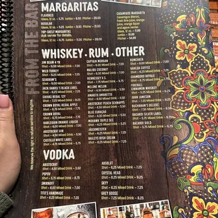 Drinks menu