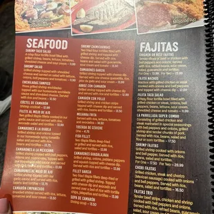 Seafood menu + Fajitas