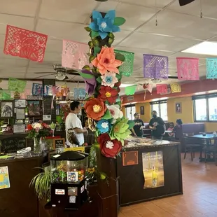 the inside of a mexican restaurant