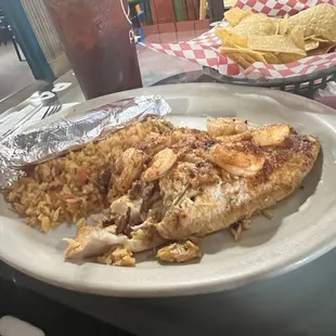 Tilapia and shrimp with double rice.