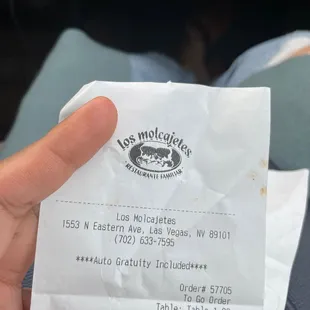 Receipt with auto gratuity for party of 4 or more